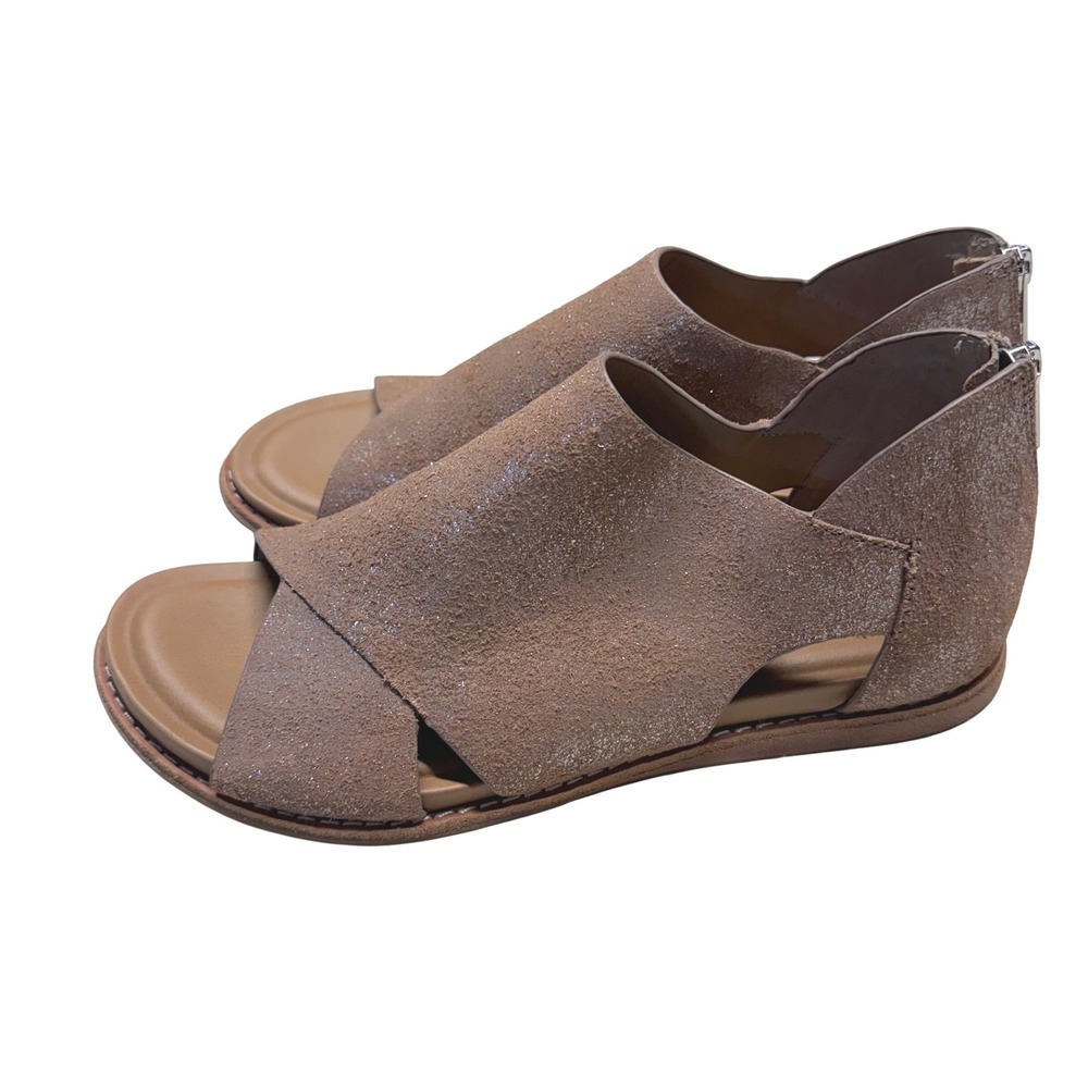 Sofft Carleigh Metallic Suede Crossover Back‎ Zip Sandals Brown Womens 8.5M